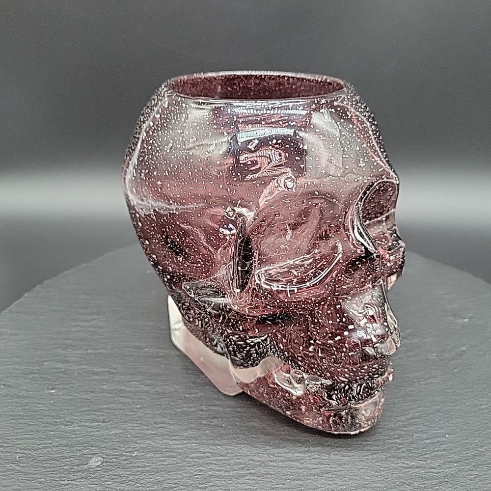 Glass Skull Purple Speckled Planter Vase Pot Container Holder Gothic Halloween